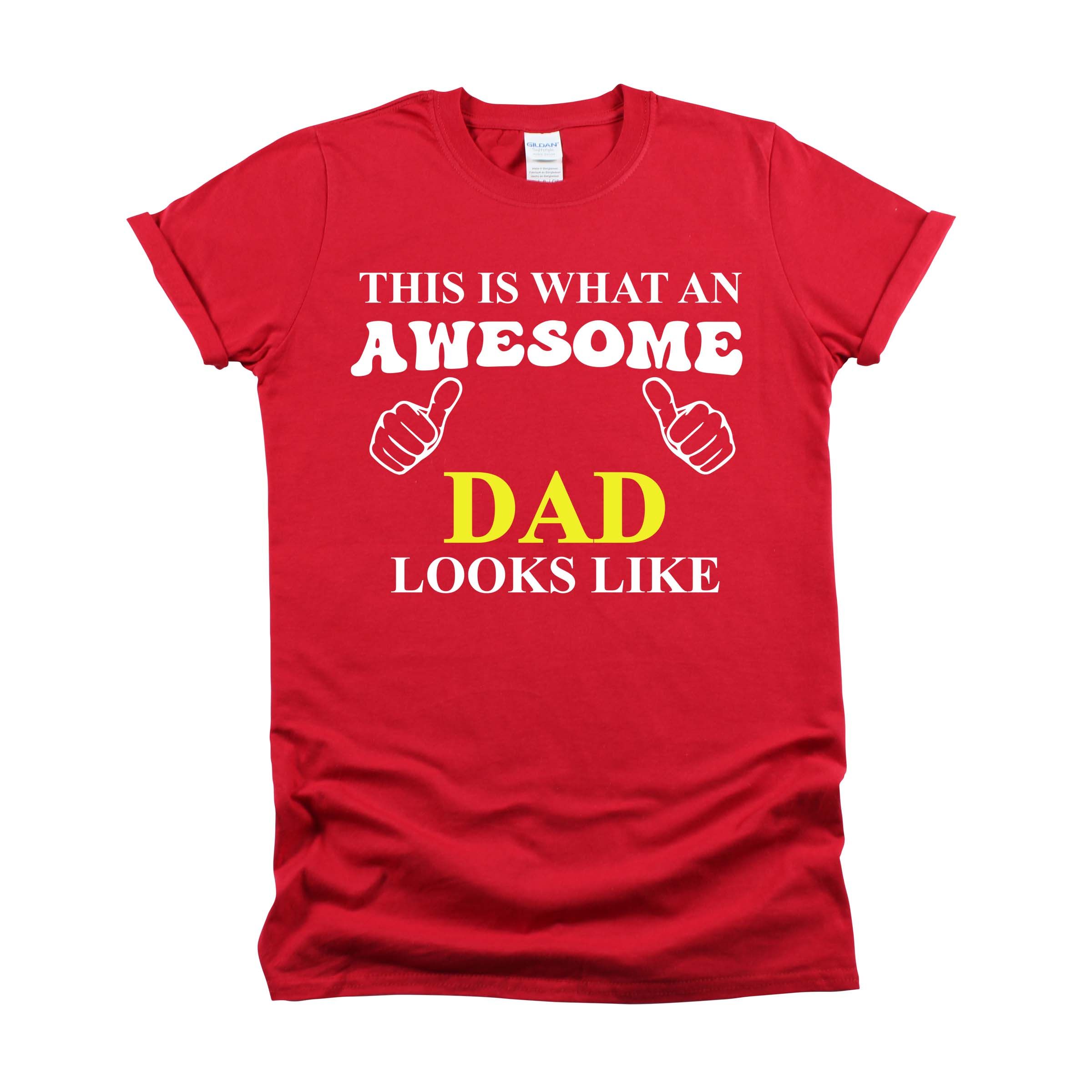 ماتشينغ فاميلي أوتفيتس- تي شيرت للرجال Awesome Dad Looks Like - احمر