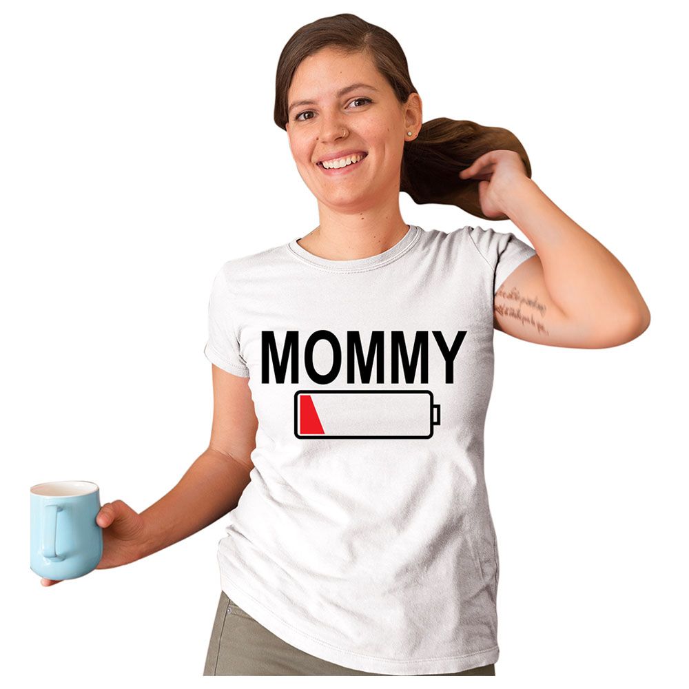 Matching Family Outfits - Mommy Low Battery T-Shirt - White