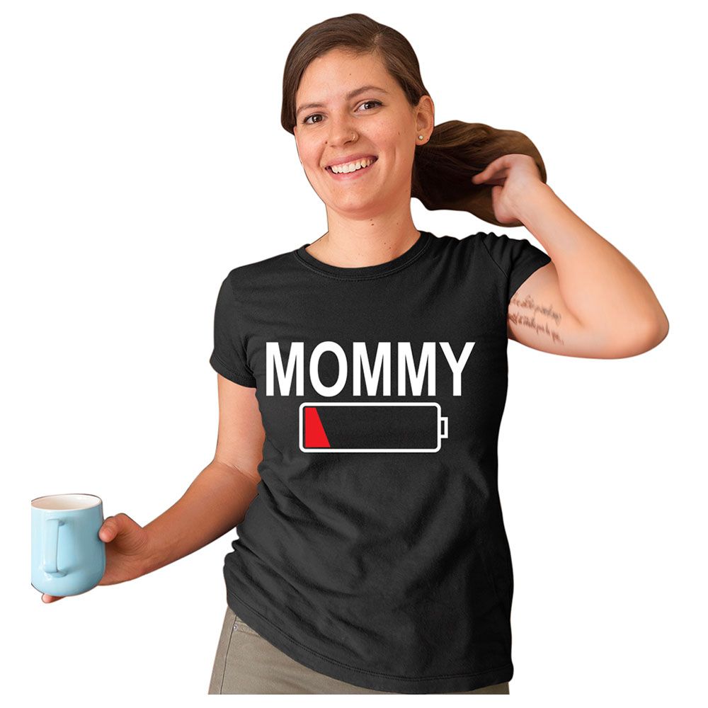 Matching Family Outfits - Mommy Low Battery T-Shirt - Black