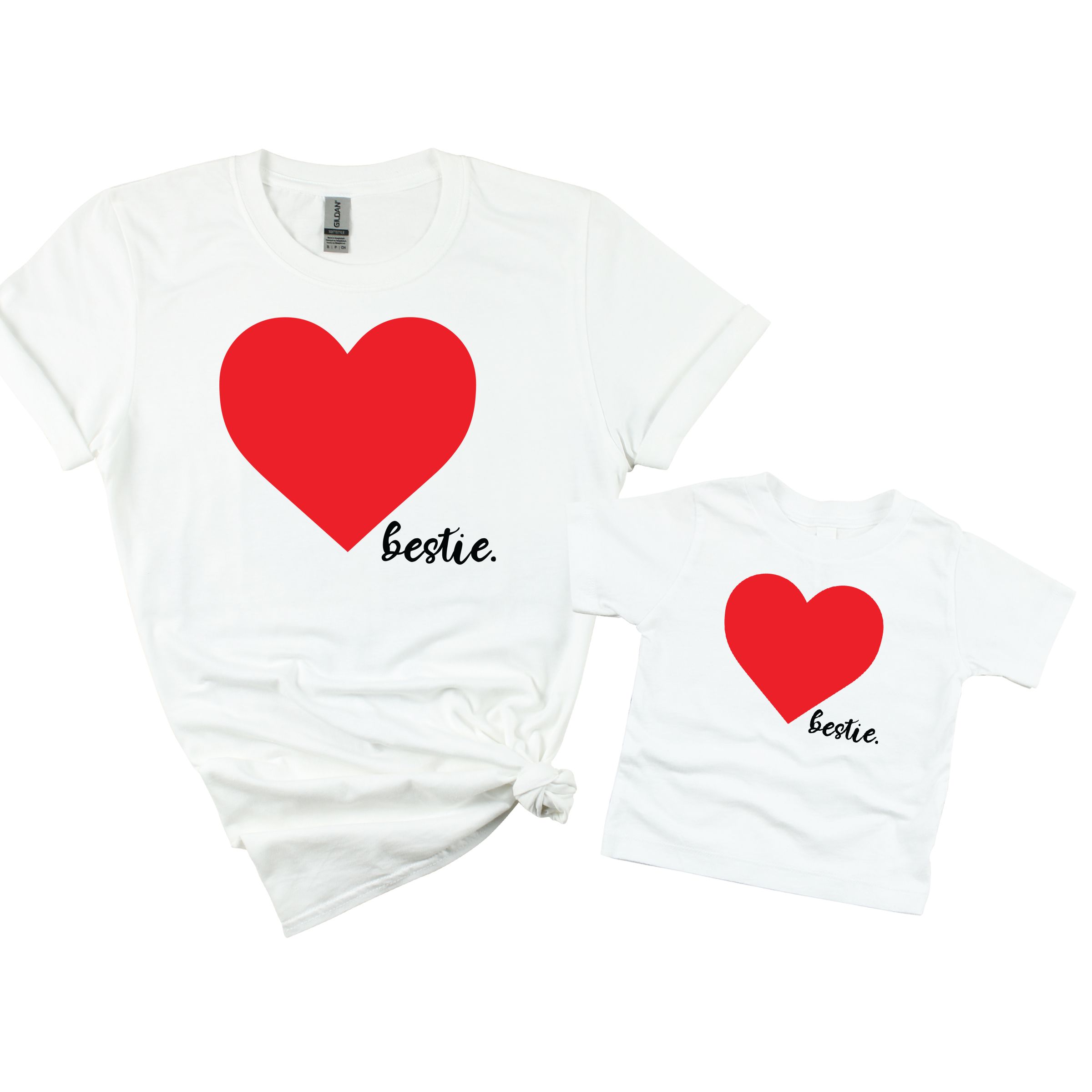 Matching Family Outfits - Mom Bestie-Heart T-Shirt - White