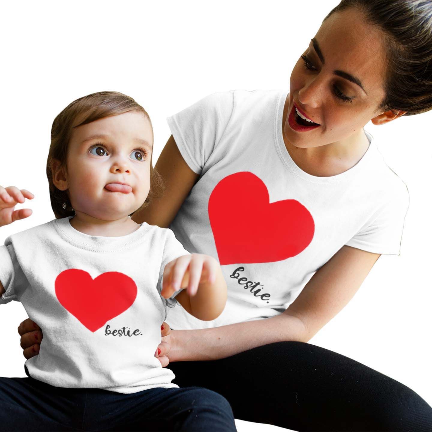 Matching Family Outfits - Mom Bestie-Heart T-Shirt - White