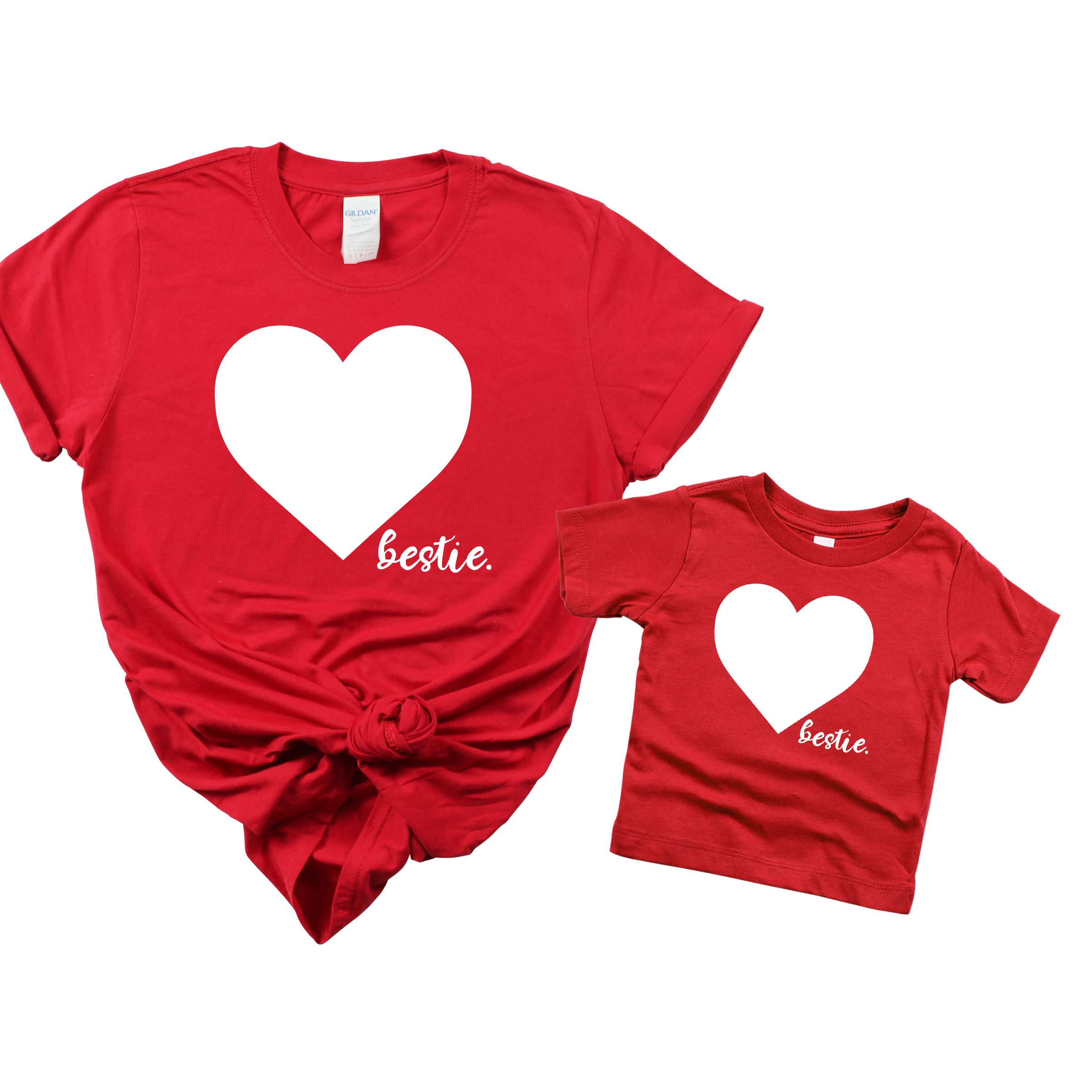 Matching Family Outfits - Mom Bestie-Heart T-Shirt - Red