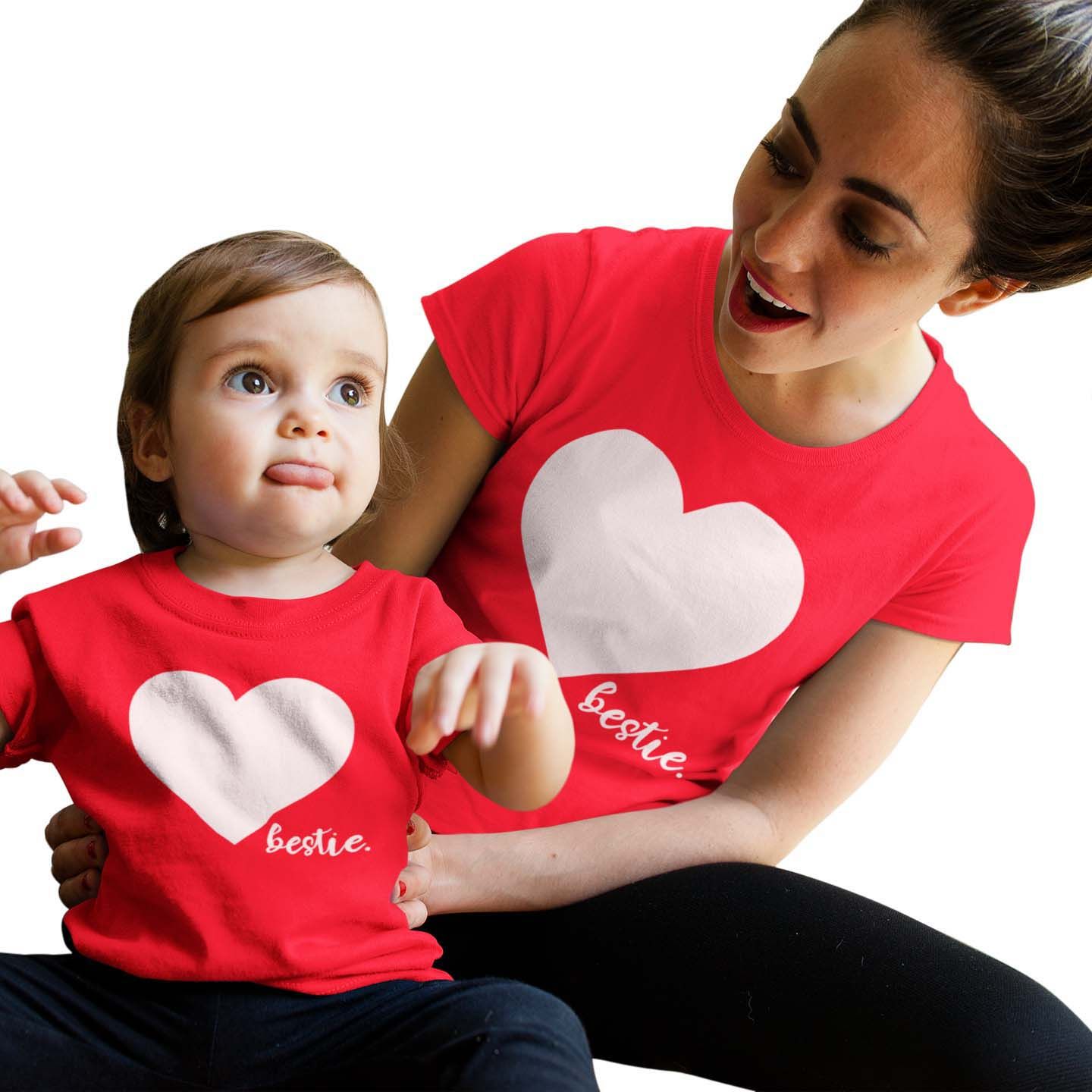 Matching Family Outfits - Mom Bestie-Heart T-Shirt - Red