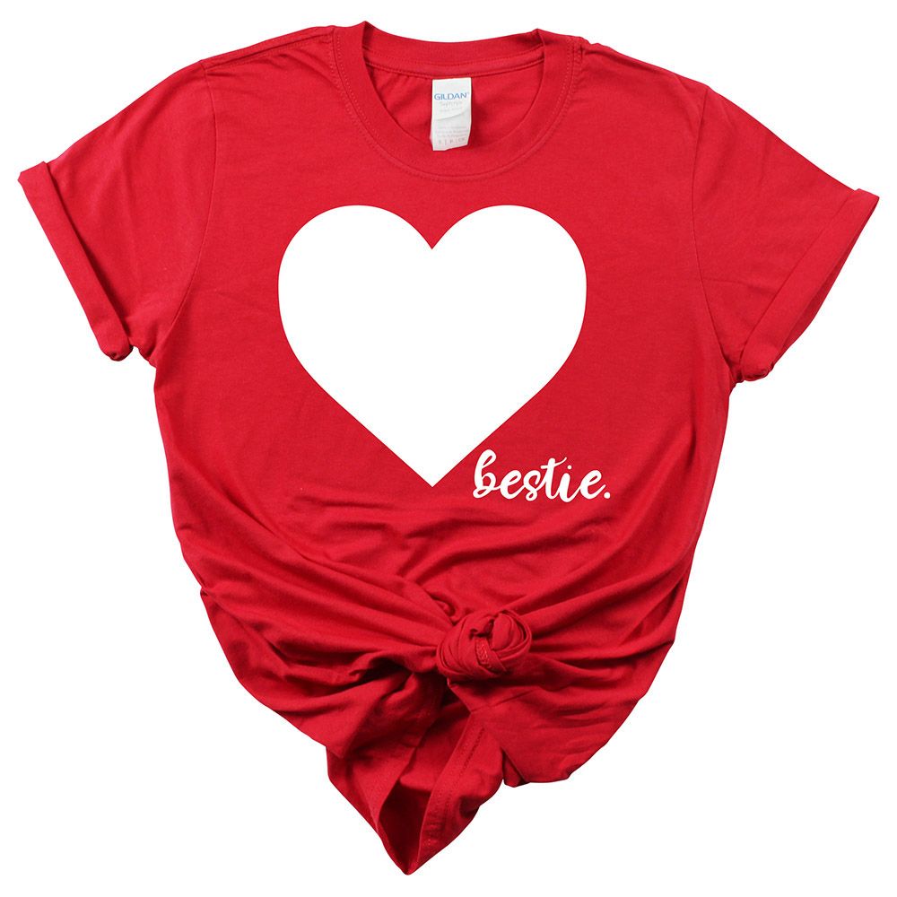 Matching Family Outfits - Mom Bestie-Heart T-Shirt - Red