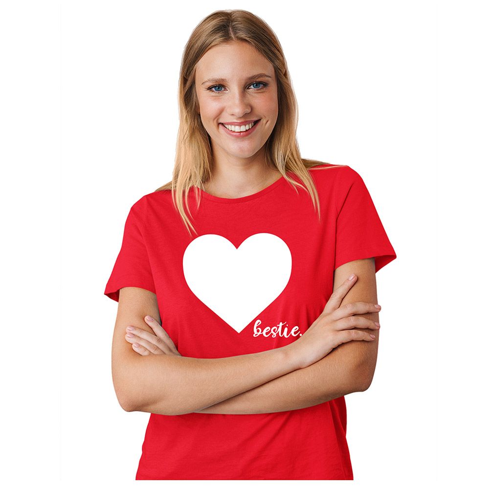 Matching Family Outfits - Mom Bestie-Heart T-Shirt - Red