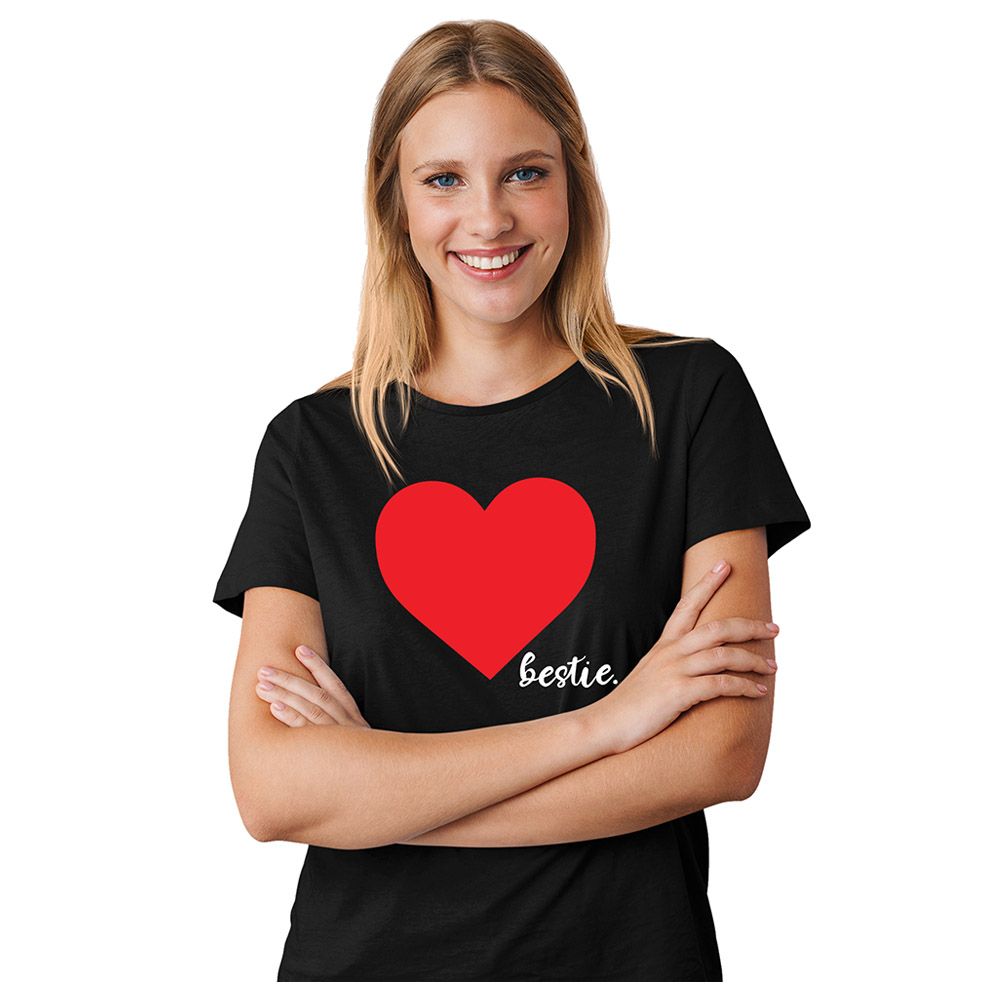 Matching Family Outfits - Mom Bestie-Heart T-Shirt - Black