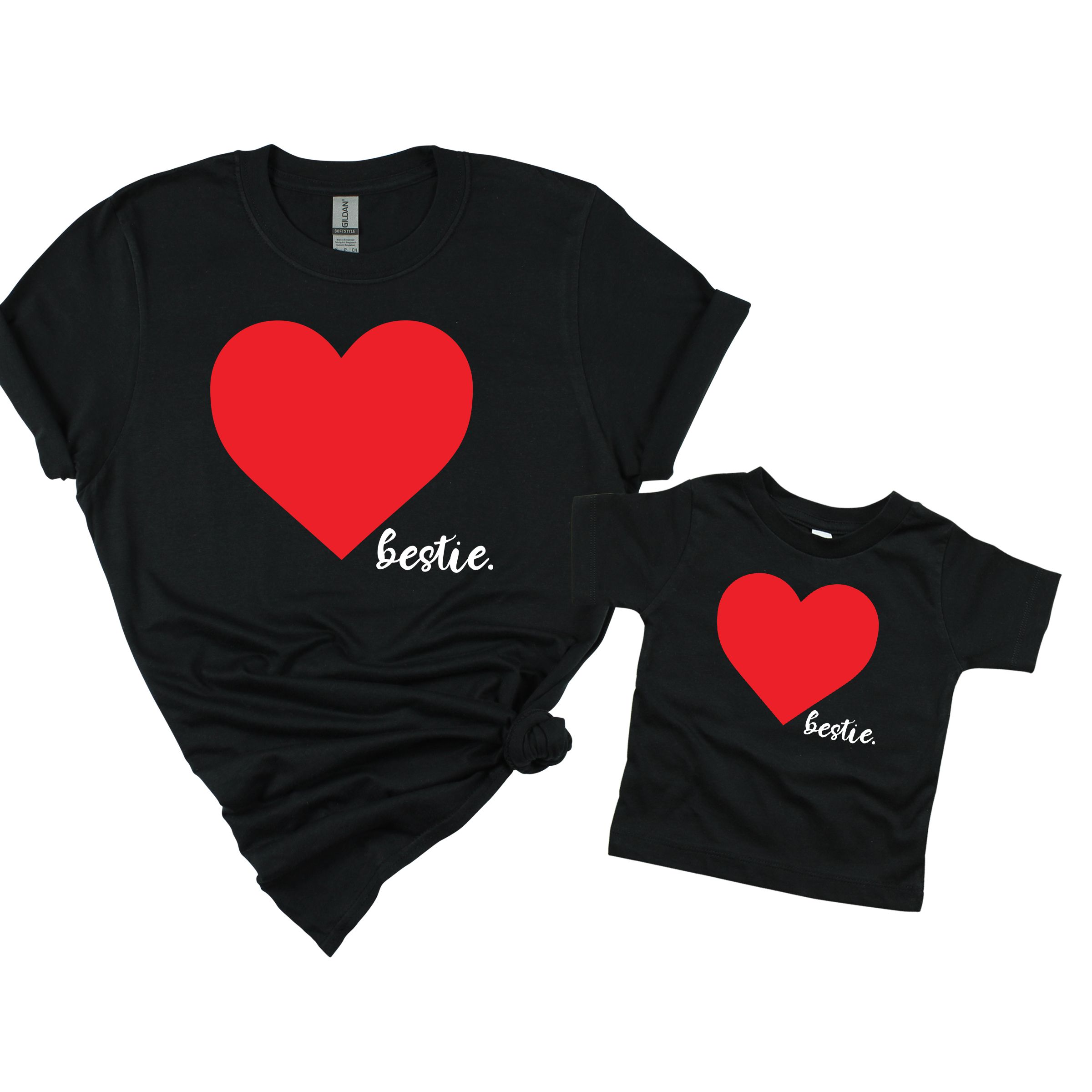 Matching Family Outfits - Mom Bestie-Heart T-Shirt - Black