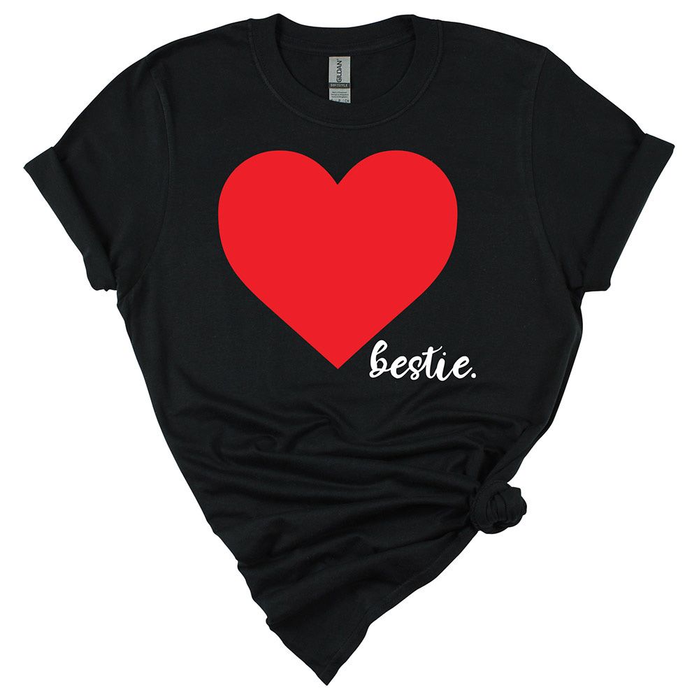 Matching Family Outfits - Mom Bestie-Heart T-Shirt - Black