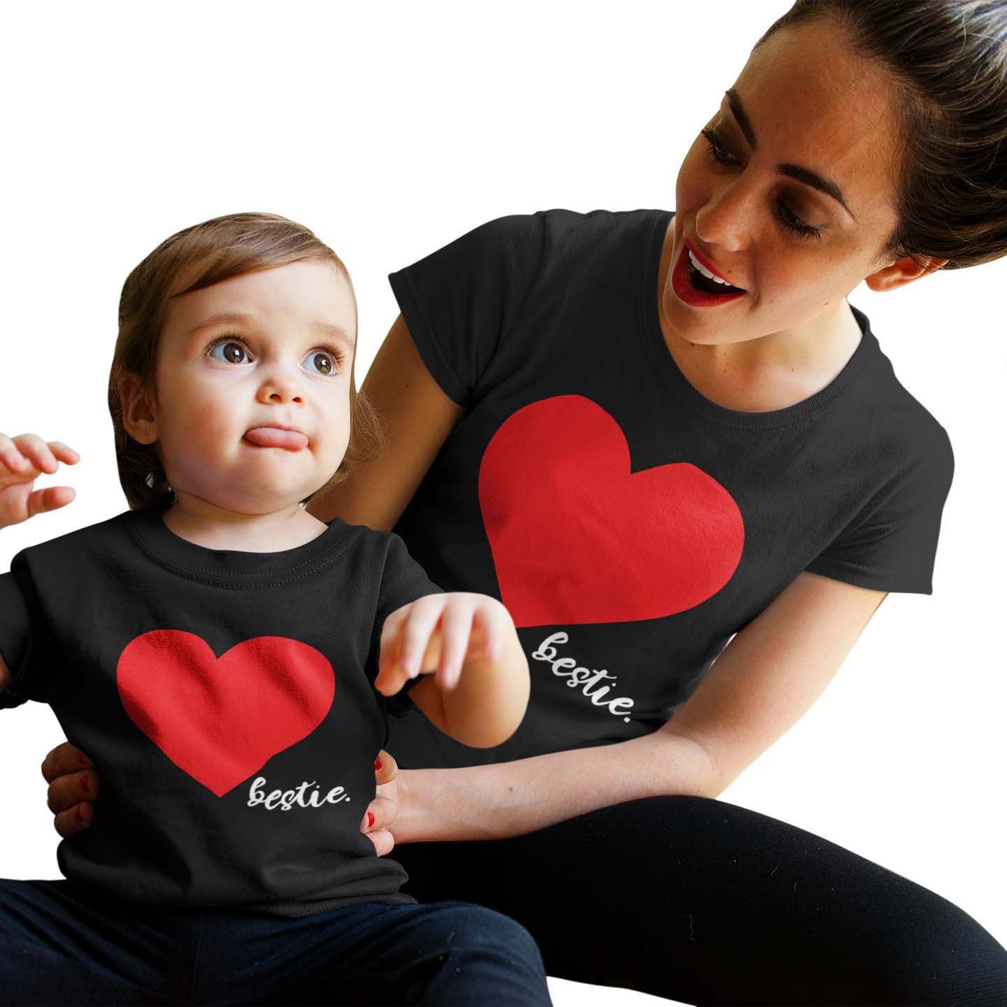 Matching Family Outfits - Mom Bestie-Heart T-Shirt - Black