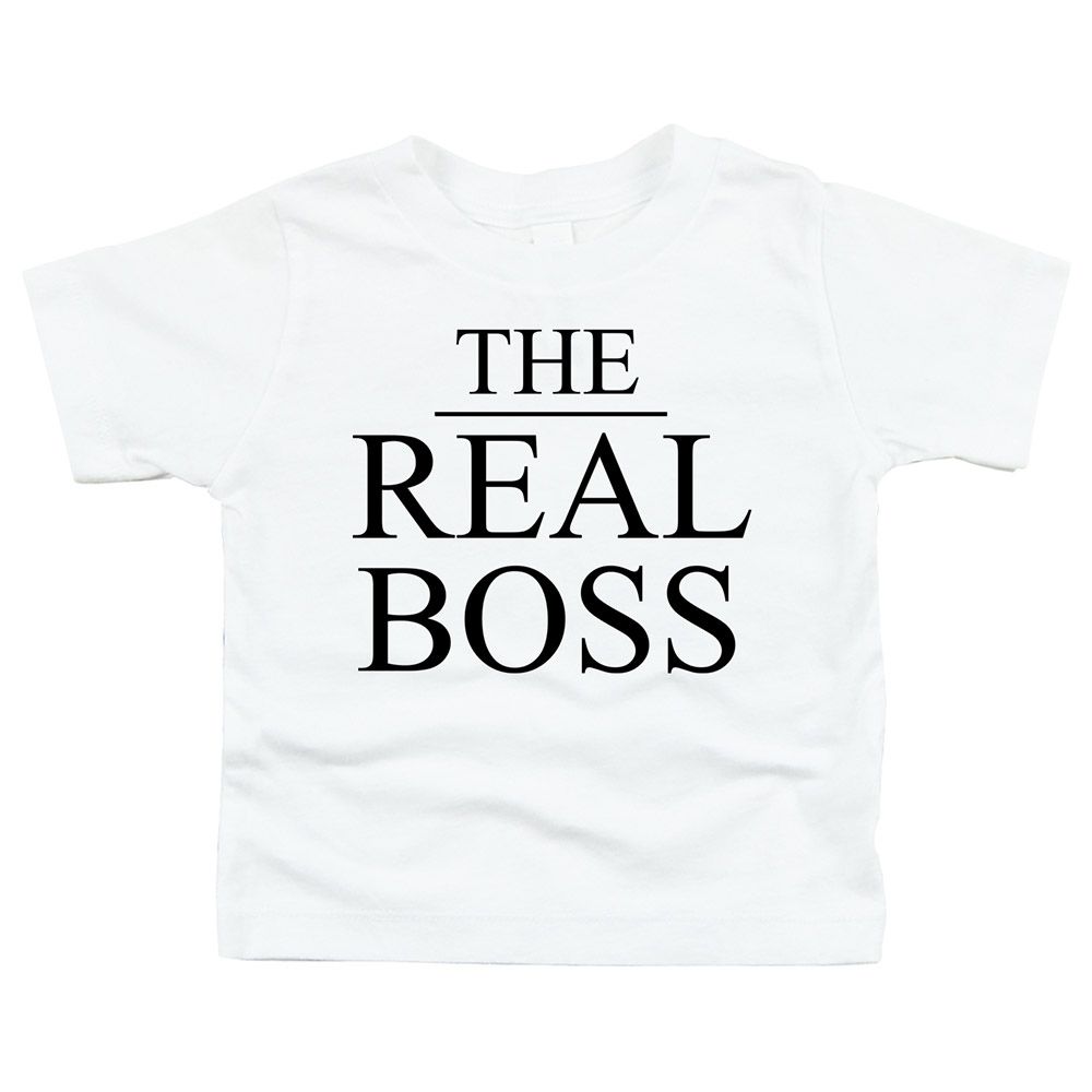 ماتشينغ فاميلي اوتفيت - تي شيرت  The Real Boss  - أبيض