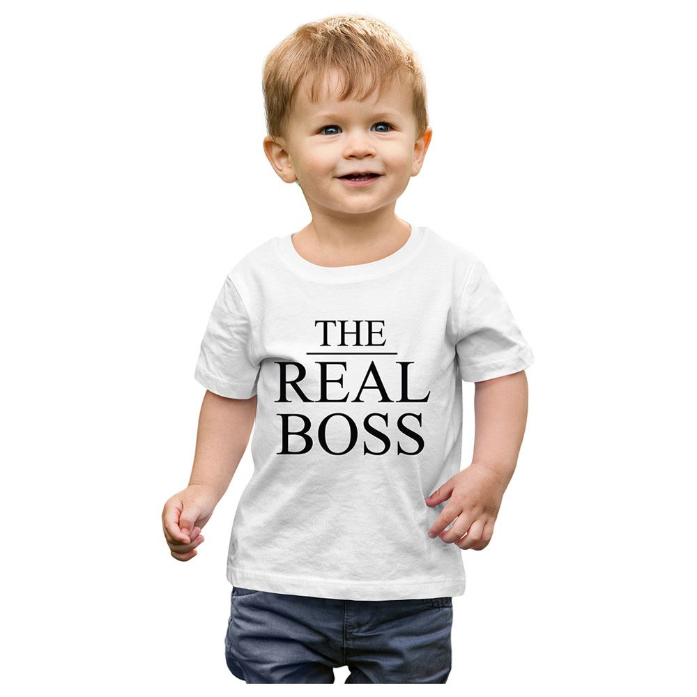 ماتشينغ فاميلي اوتفيت - تي شيرت  The Real Boss  - أبيض