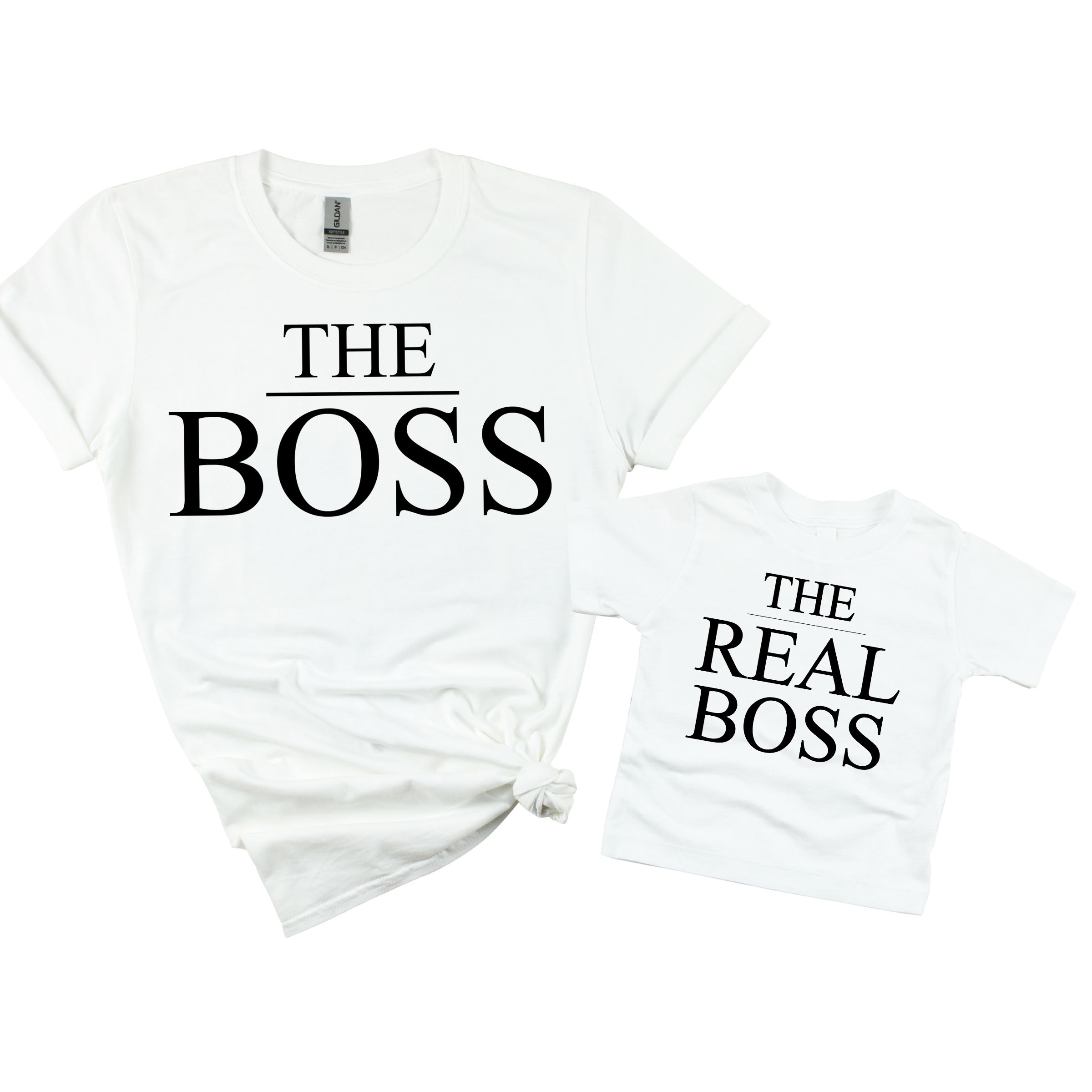 ماتشينغ فاميلي اوتفيت - تي شيرت  The Real Boss  - أبيض