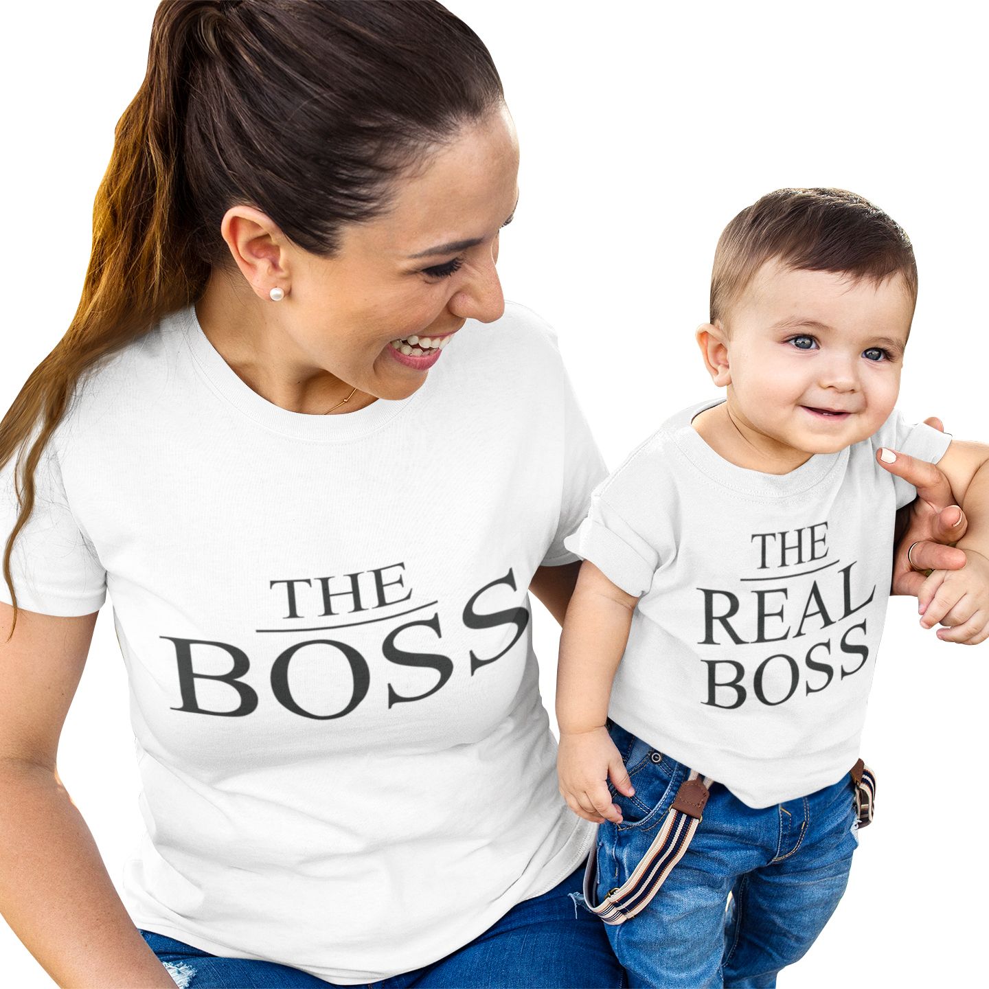 ماتشينغ فاميلي اوتفيت - تي شيرت  The Real Boss  - أبيض