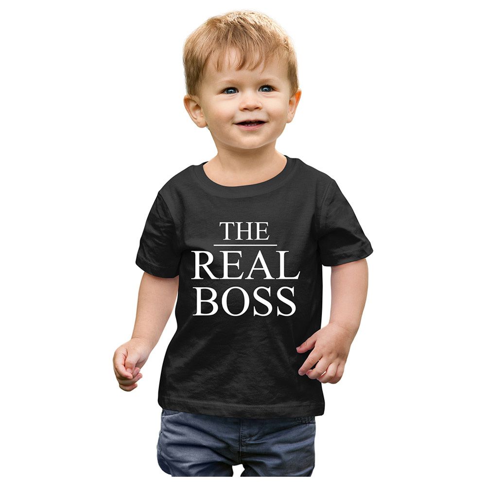 ماتشينغ فاميلي أوتفيتس - تي شيرت The Real Boss - أسود