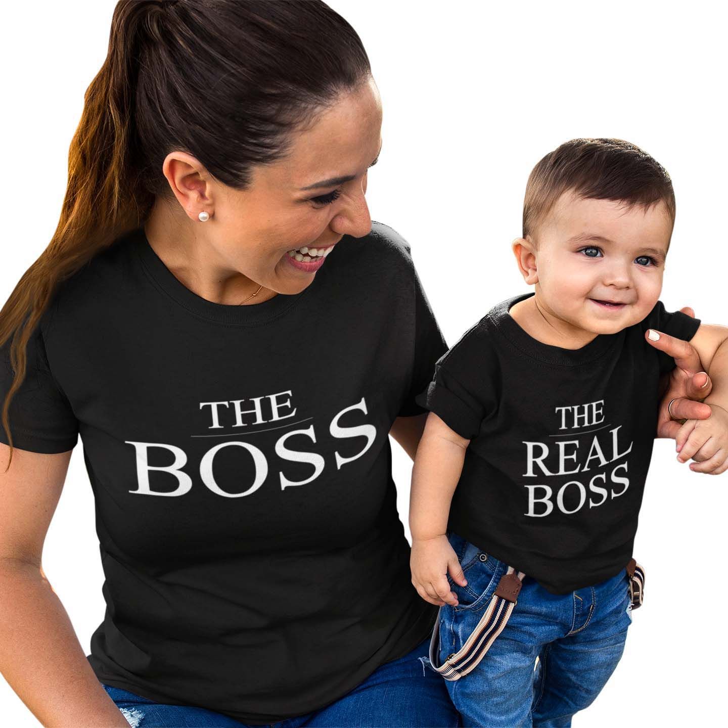 ماتشينغ فاميلي أوتفيتس - تي شيرت The Real Boss - أسود