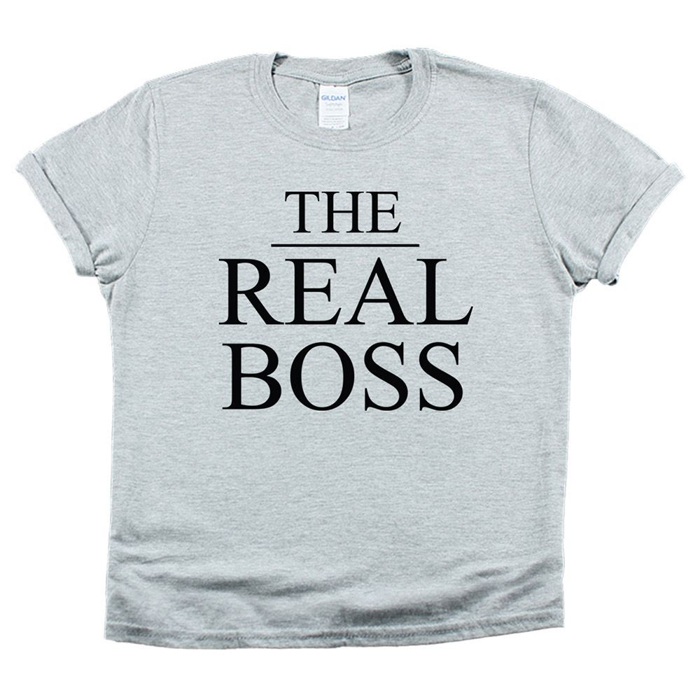 ماتشينغ فاميلي أوتفيتس - تي شيرت The Real Boss - رمادي