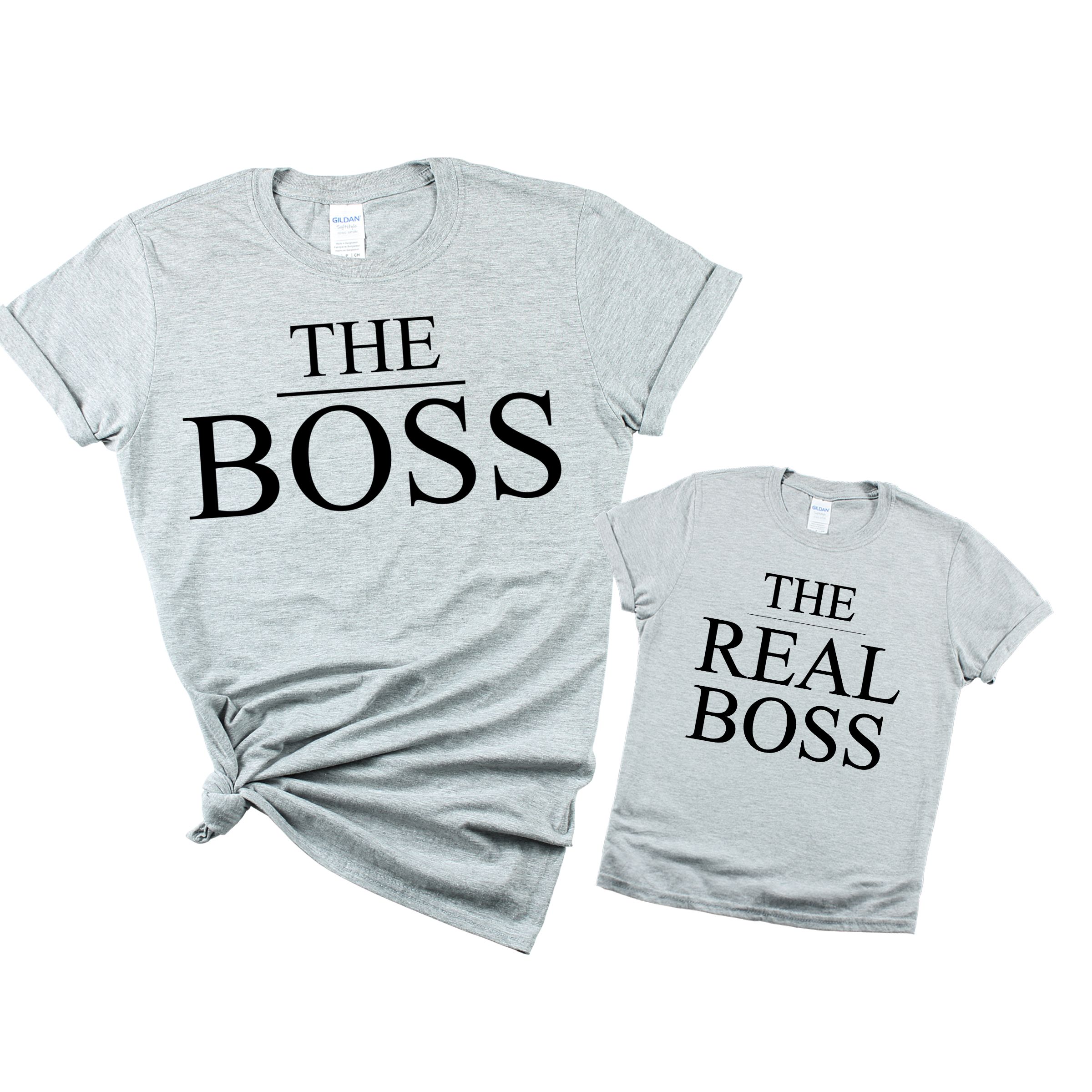 ماتشينغ فاميلي أوتفيتس - تي شيرت The Real Boss - رمادي