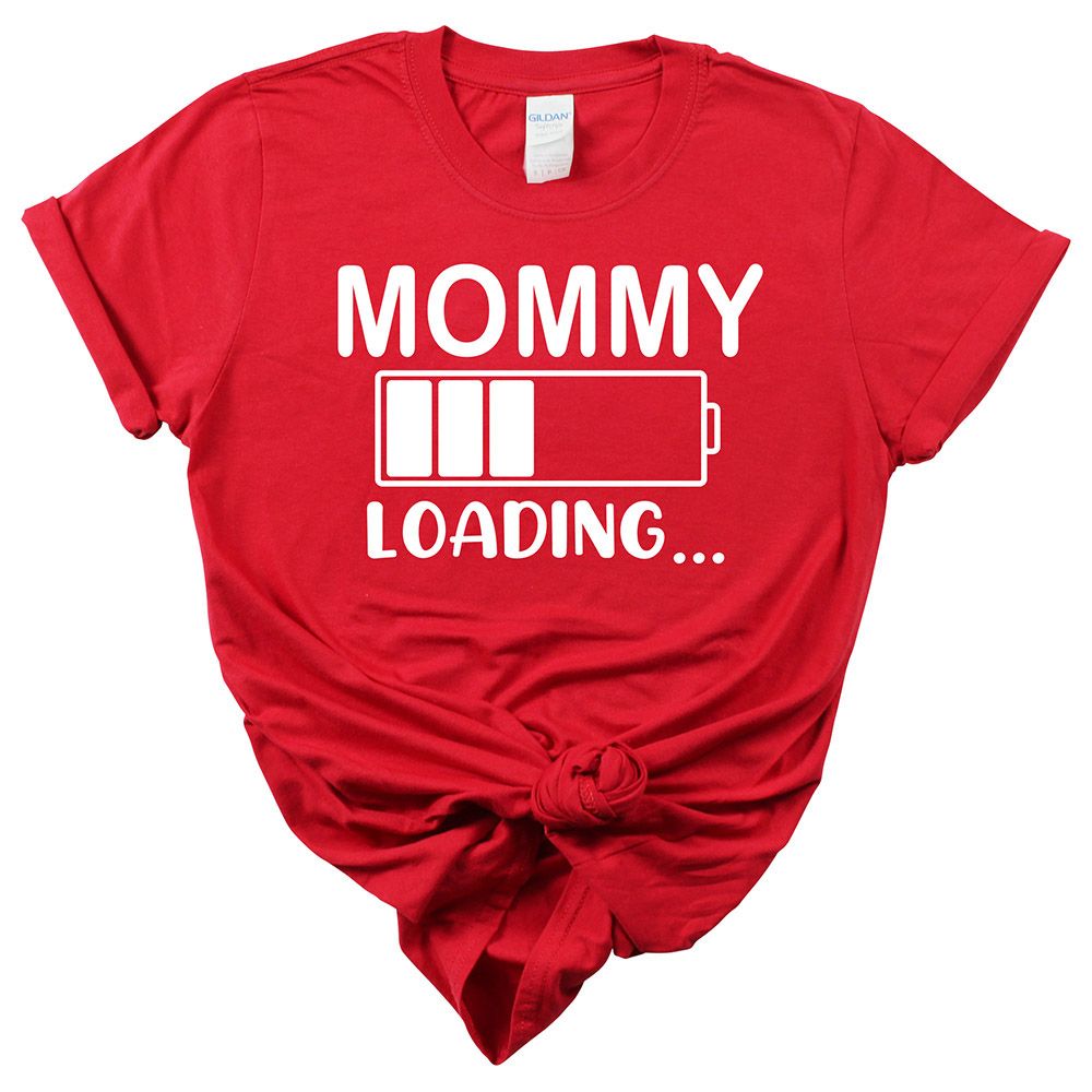 ماتشينغ فاميلي أوتفيتس - تي شيرت Mommy  Loading..  - أحمر