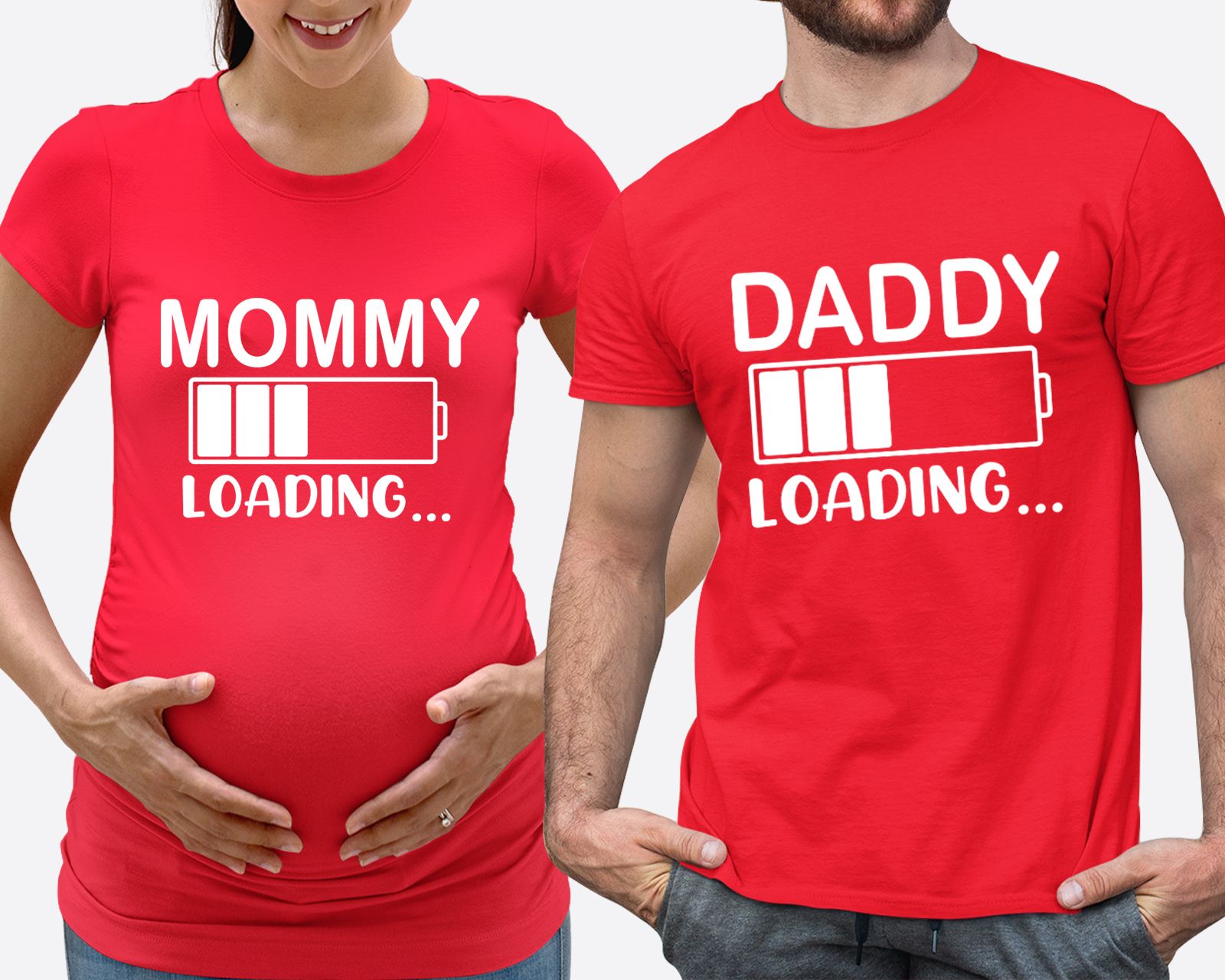 ماتشينغ فاميلي أوتفيتس - تي شيرت Mommy  Loading..  - أحمر