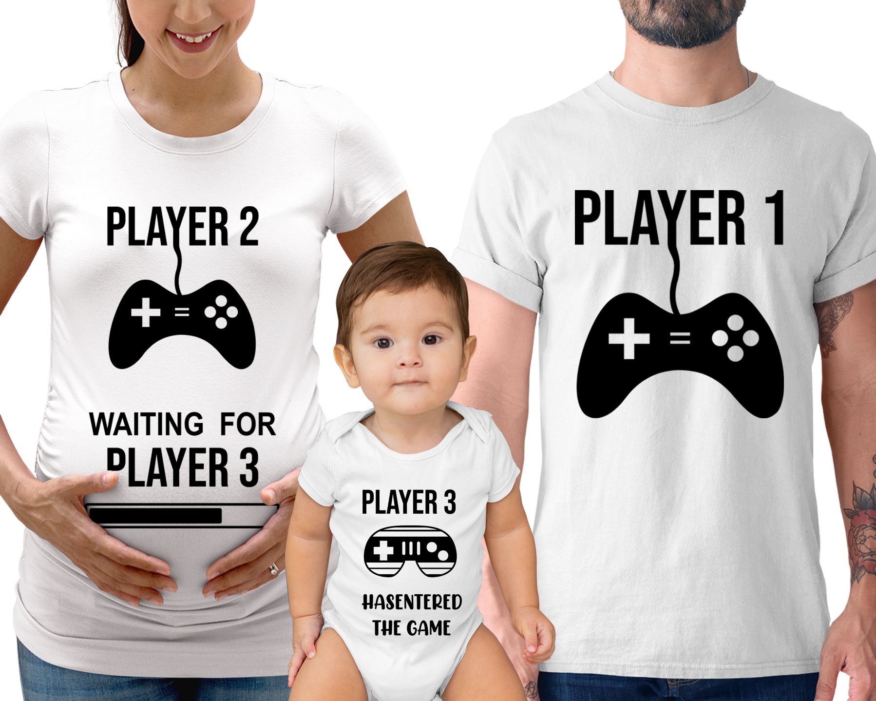 Matching Family Outfits - Daddy "Player 1" T-Shirt - White