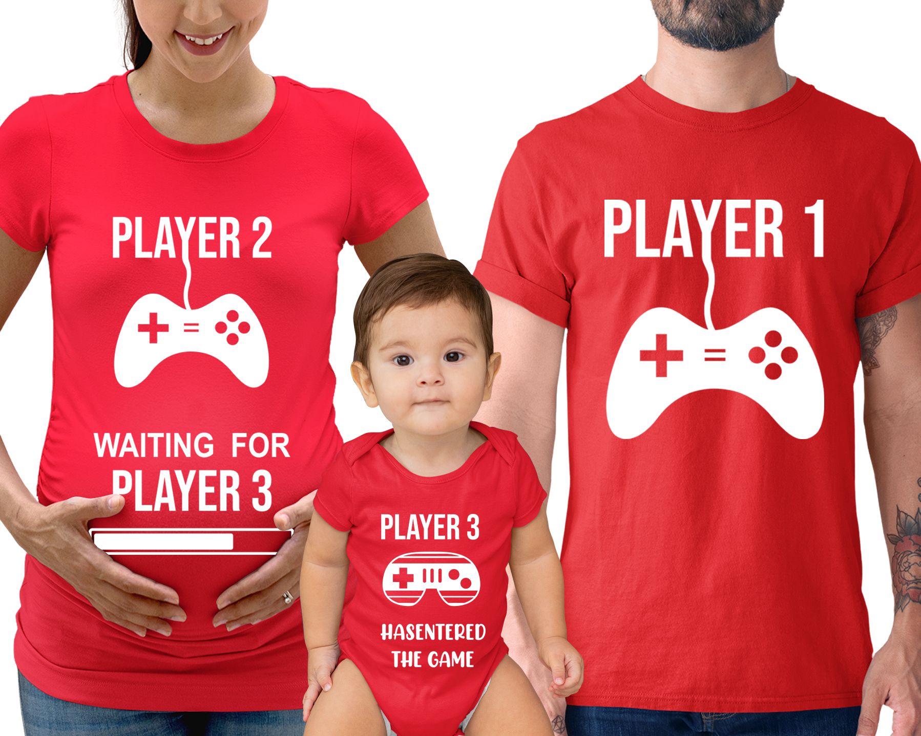 Matching Family Outfits - Daddy "Player 1" T-Shirt - Red