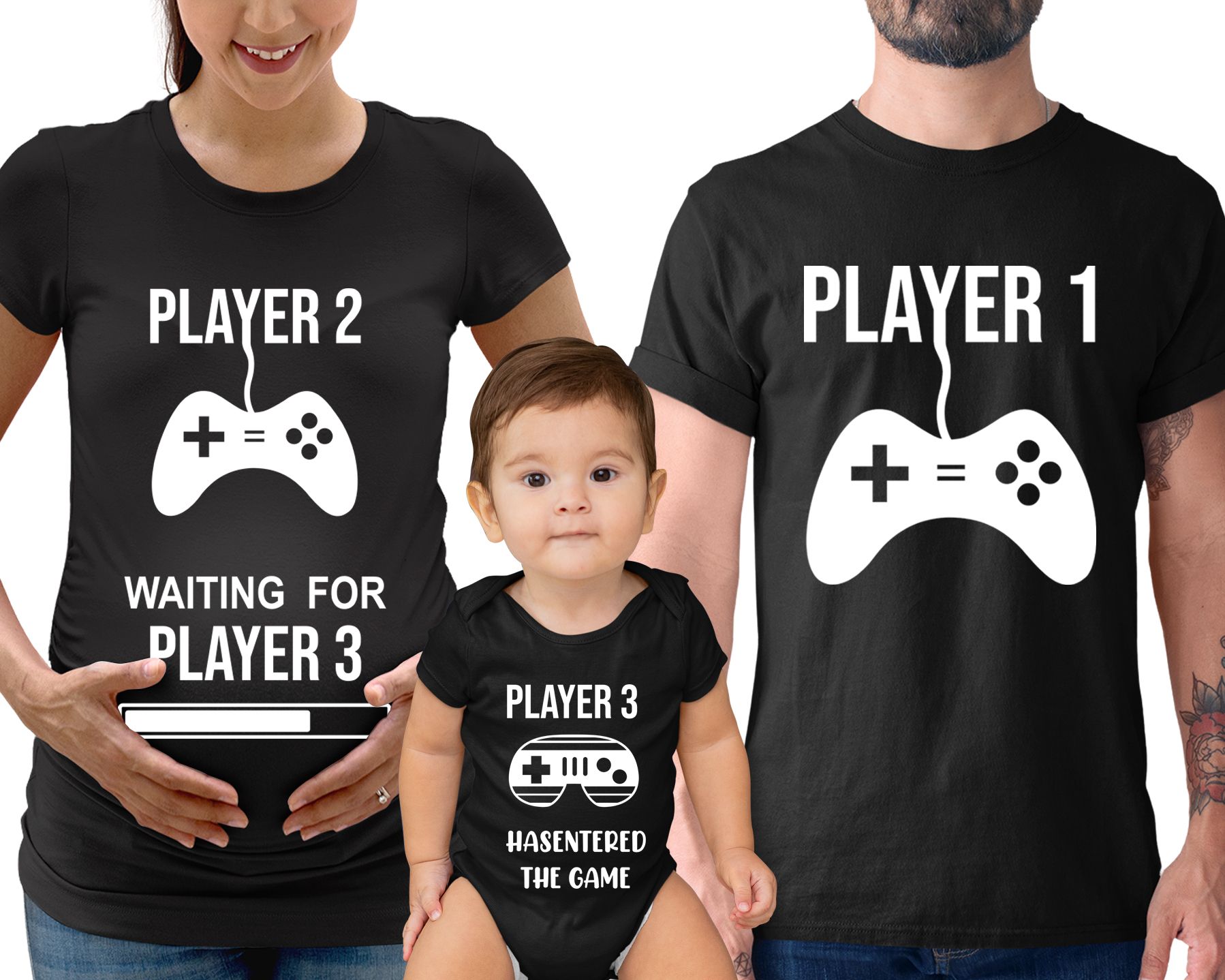 Matching Family Outfits - Mommy "Player 2" T-Shirt - Black