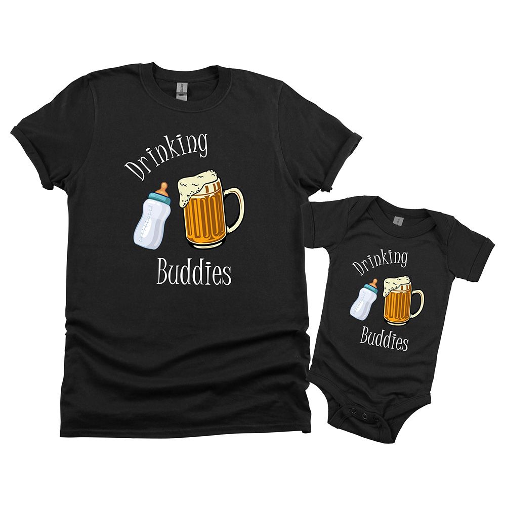 Matching Family Outfits - 2pc-Set - Dad/Mum & Baby Drinking Buddies - Black_