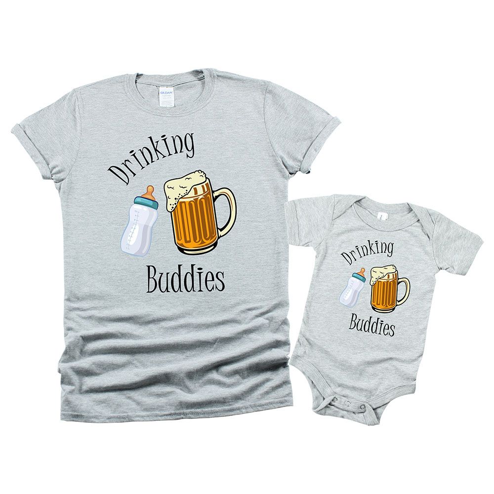 Matching Family Outfits - 2pc-Set - Dad/Mum & Baby Drinking Buddies - Grey_