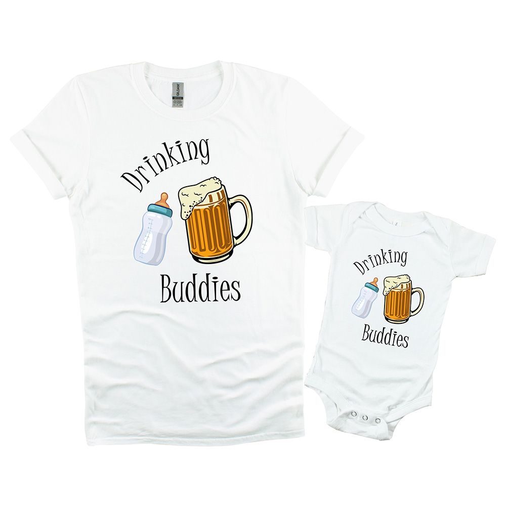 Matching Family Outfits - 2pc-Set - Dad/Mum & Baby Drinking Buddies - White_