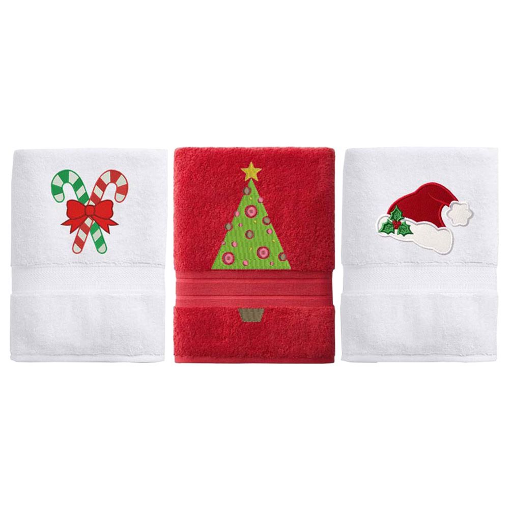 Creative Costumez - Christmas Towels - Pack of 3 - Red/White