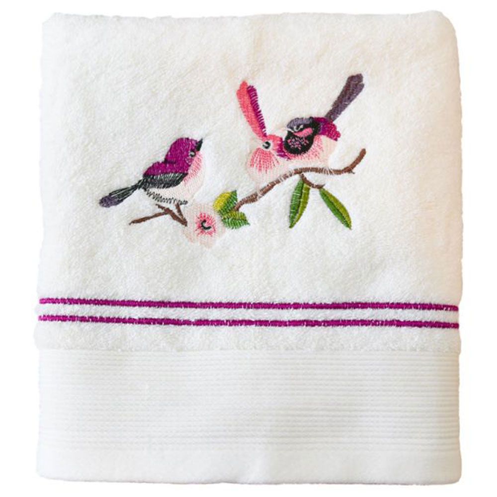 Creative Costumez - Towel With Bird Embroidery - White