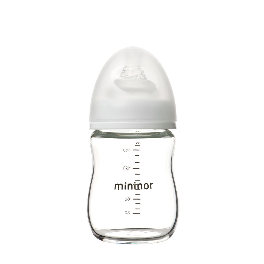 Mininor - Anti-Colic Glass Baby Feeding Bottle, 0m+ - 160ml 