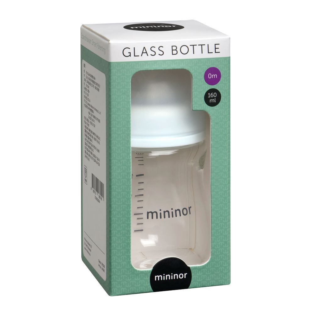 Mininor - Anti-Colic Glass Baby Feeding Bottle, 0m+ - 160ml 