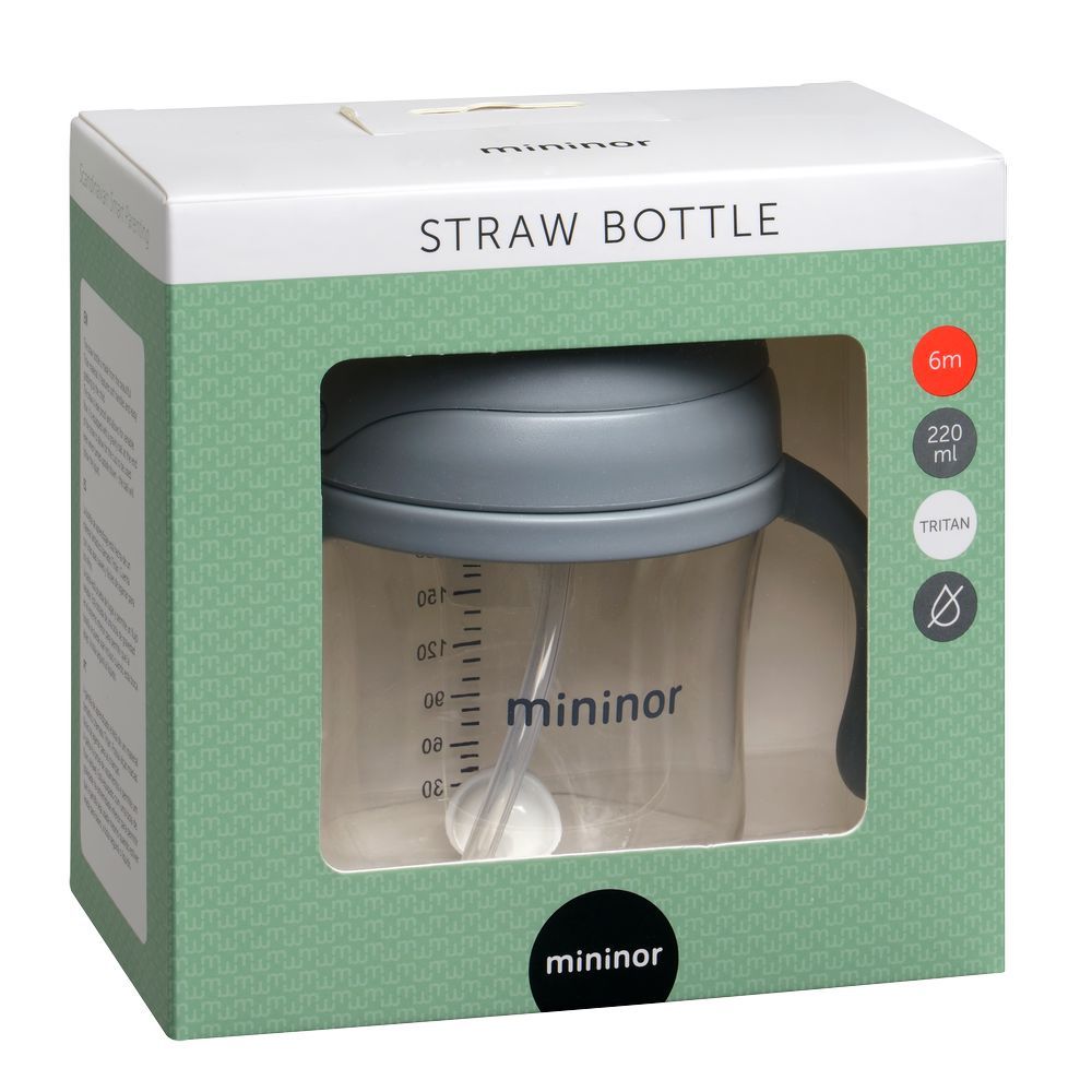 Mininor - Non-spill Trainer Straw Cup - 220ml, BPA and BPS Free Tritan, Weighted Straw, 6m+ - Grey Seal