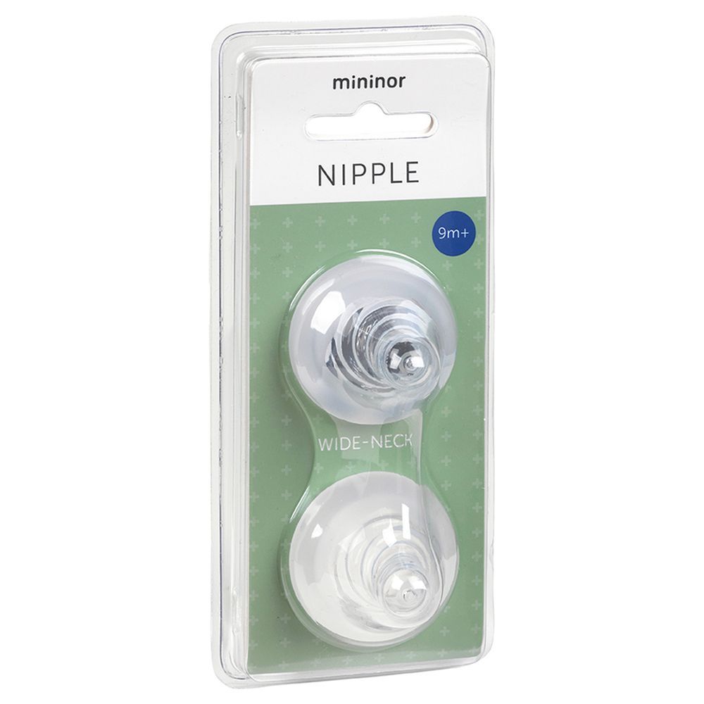 Mininor - Silicone Nipple - 9M+ - 2pcs - Clear