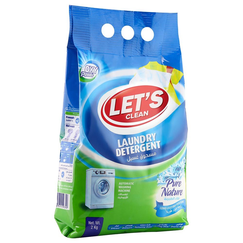 Let's Clean - Detergent Powder For Automatic Machine - 2Kg - Pure Nature