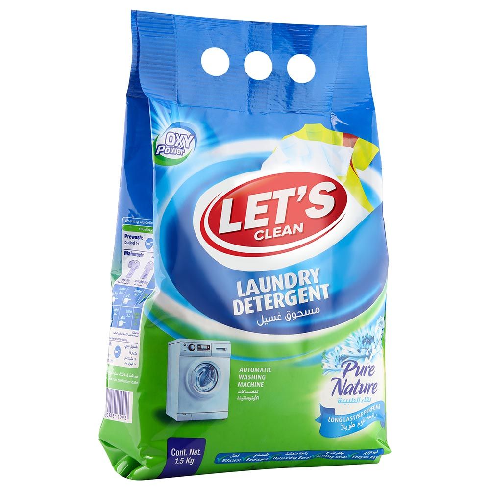 Let's Clean - Detergent Powder For Automatic Machine - 1.5Kg - Pure Nature