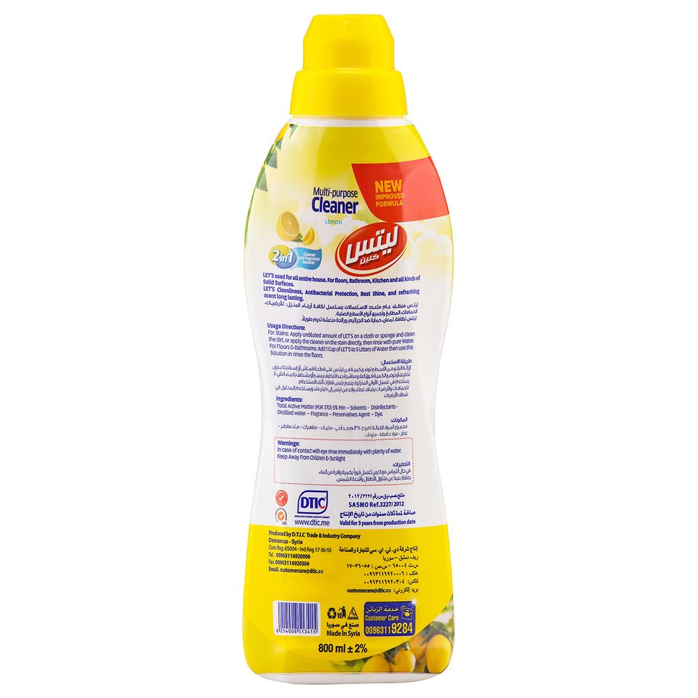 Let's Clean - Multi Purpose Cleaner - 800ml - Lemon