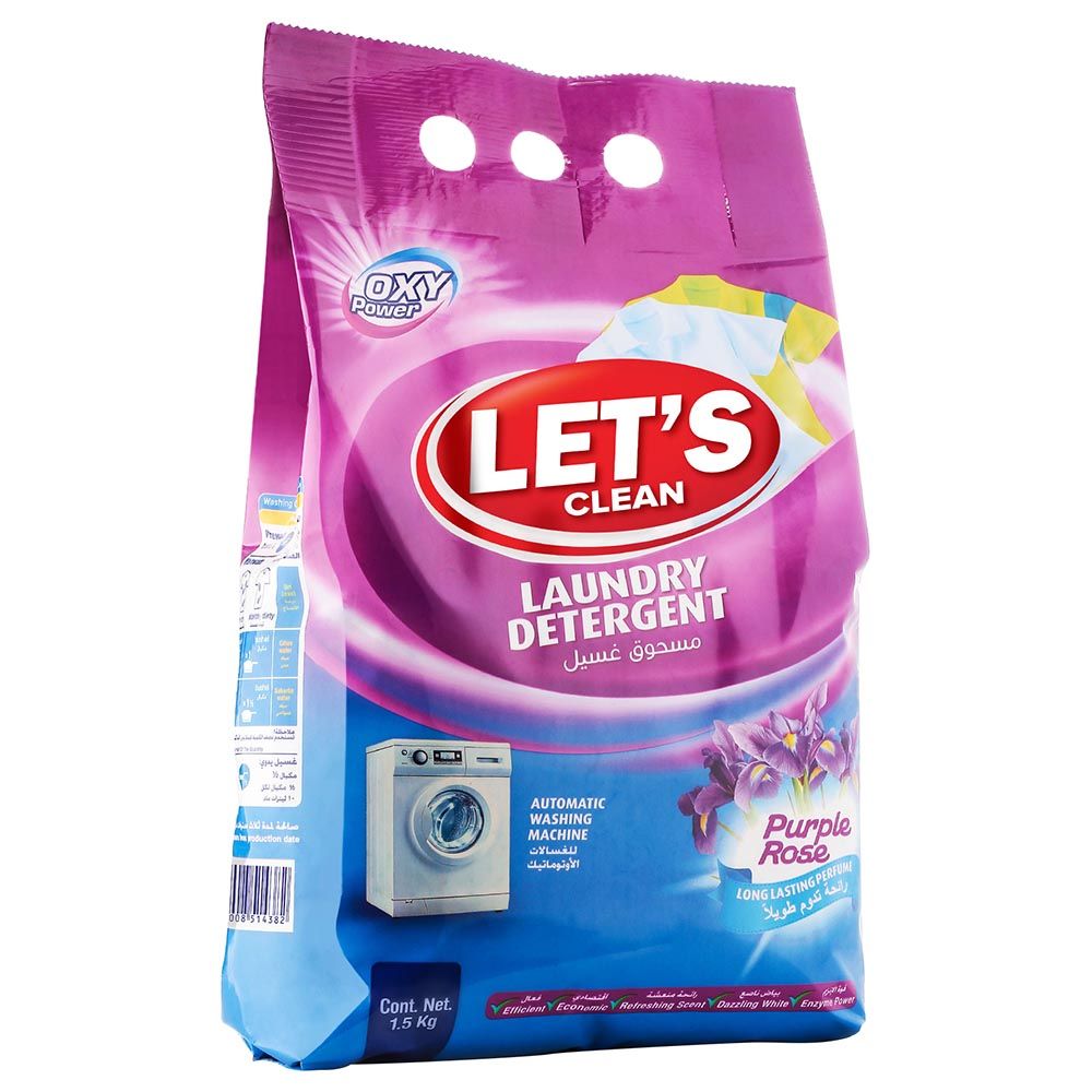 Let's Clean - Detergent Powder For Automatic Machine - 1.5Kg - Purple Rose