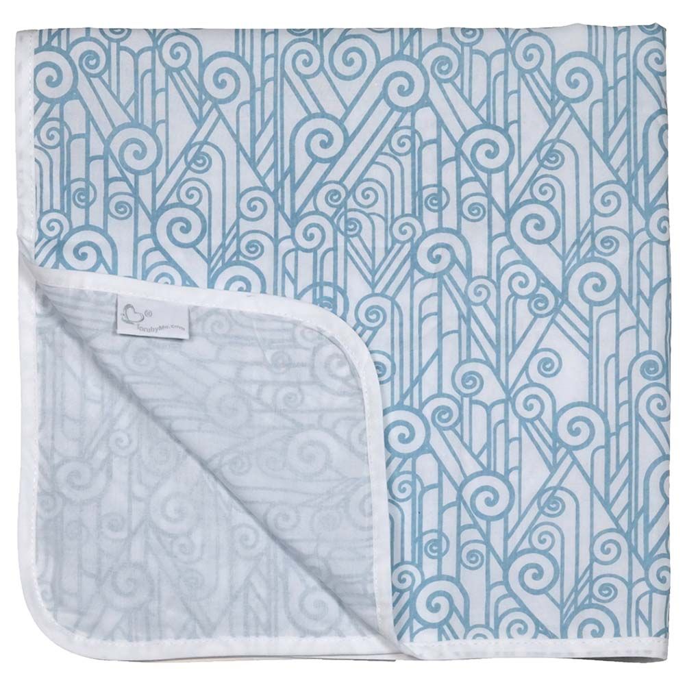 Me - Handprinted Organic Blanket Vintage Spirals - Blue