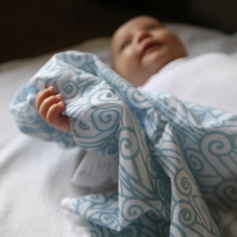 Me - Handprinted Organic Blanket Vintage Spirals - Blue