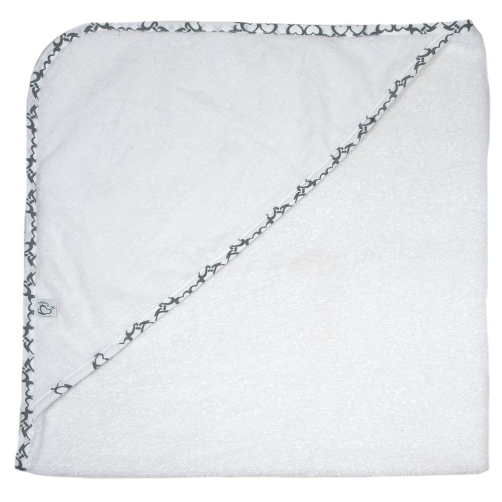 Me - Organic Hooded Towel - Quatrefoil - White & Grey