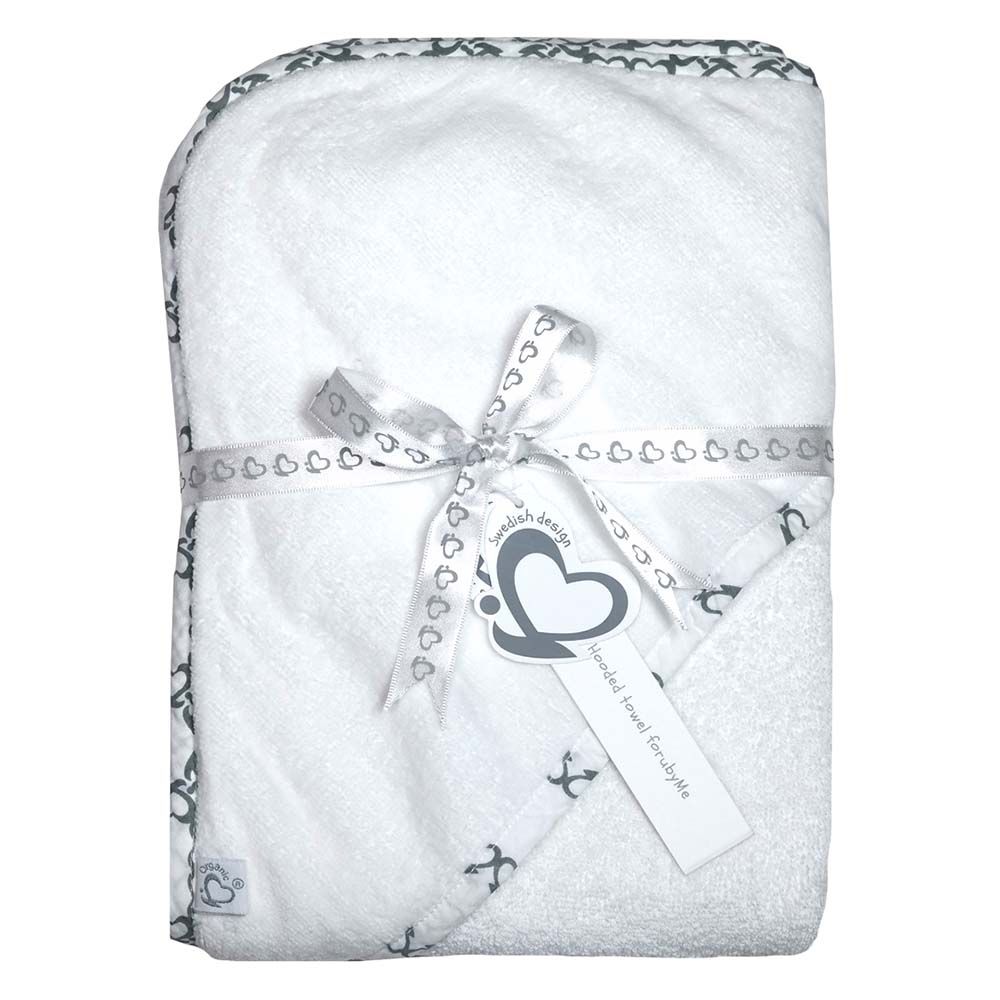 Me - Organic Hooded Towel - Quatrefoil - White & Grey