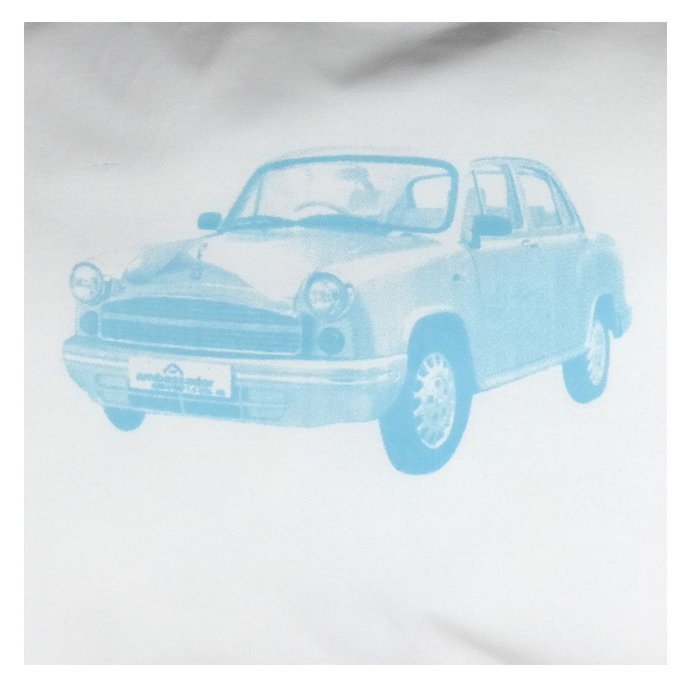 Me - Handprinted Organic Junior Cushion - Vintage Car Blue