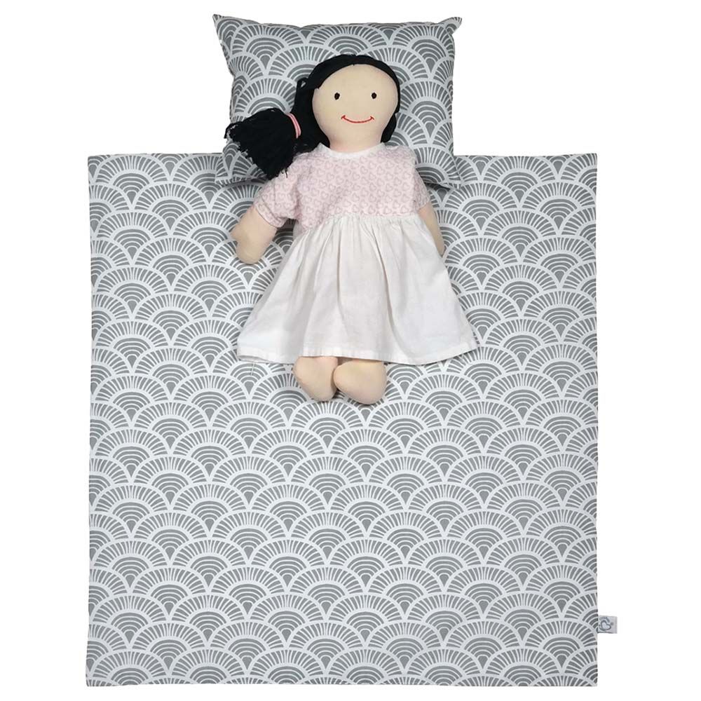 Me - Organic Pretend Play Doll Bed Set - Art Deco - Grey