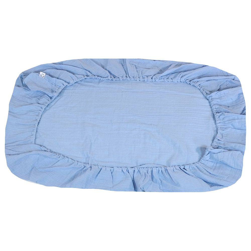 Me - Organic Crinkle Muslin Fitted Crib Sheet - Blue