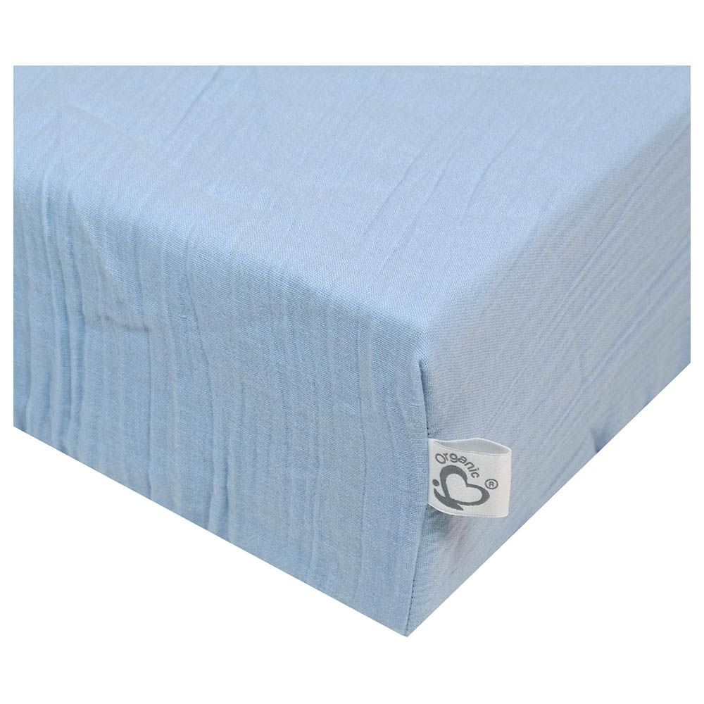 Me - Organic Crinkle Muslin Fitted Crib Sheet - Blue