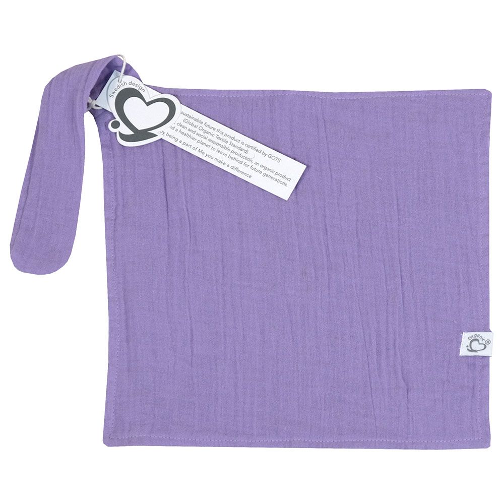 Me - Organic Pacifier Holder Snuggle - Crinkle Muslin - Purple