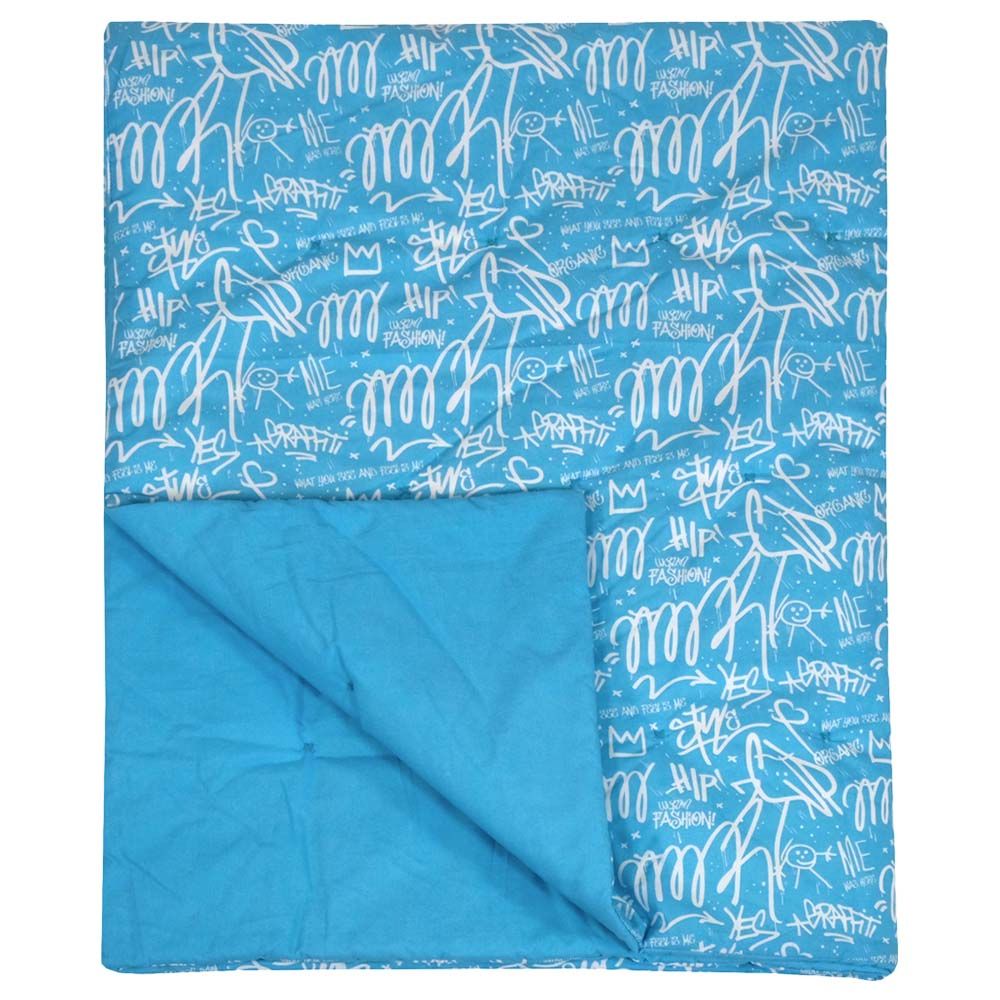 Me - Organic Graffiti Quilted Blanket - Blue