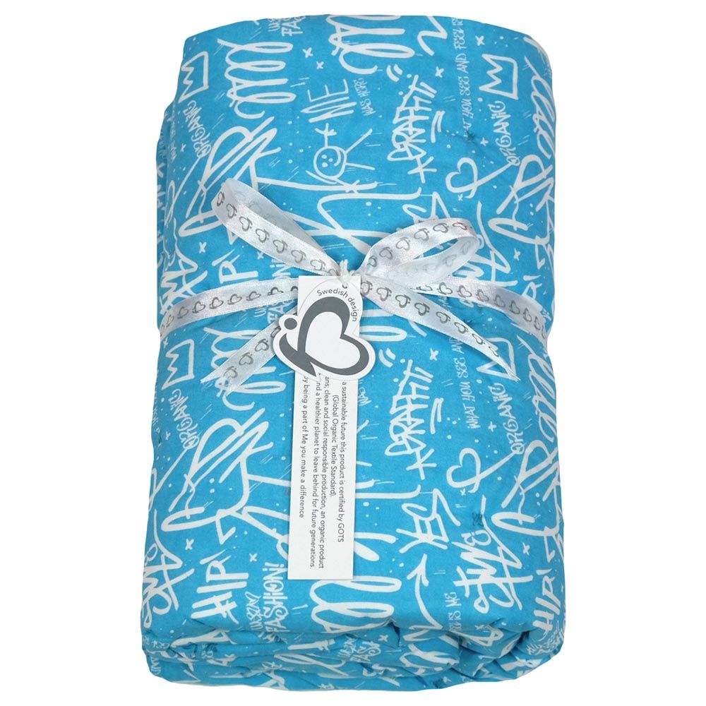 Me - Organic Graffiti Quilted Blanket - Blue